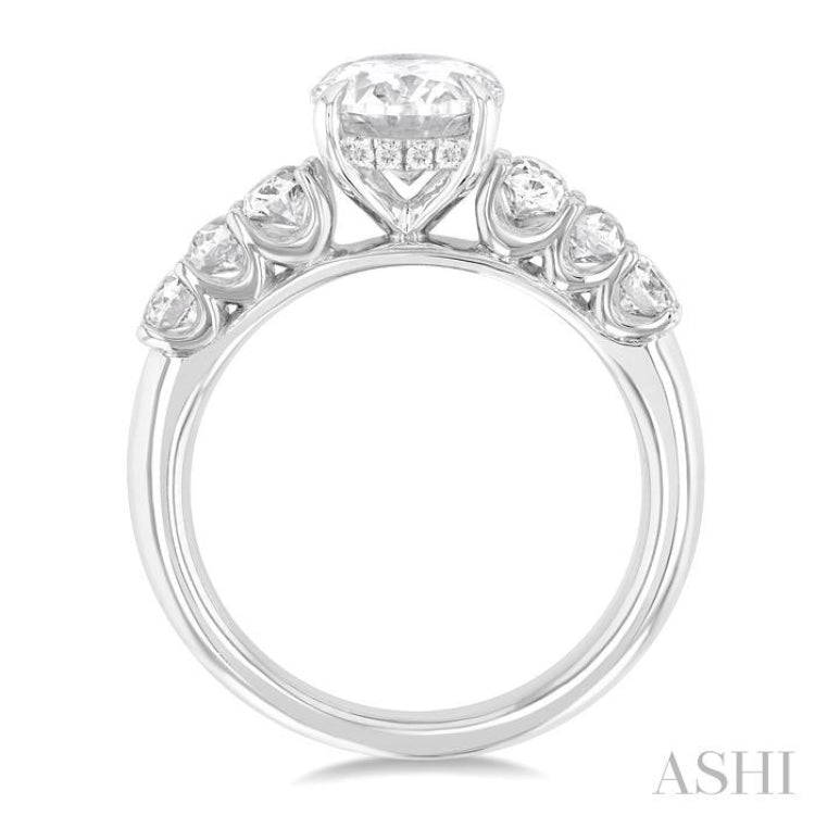 1 Ctw Oval Shape Oval and Round Cut Diamond Semi Mount Engagement Ring in 14K White Gold