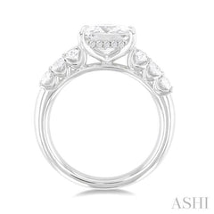 1 Ctw Princess Shape Oval and Round Cut Diamond Semi Mount Engagement Ring in 14K White Gold