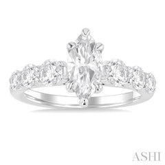 1.00 Ctw Marquise Shape Round Cut Diamond Semi Mount Engagement Ring in 14K White Gold