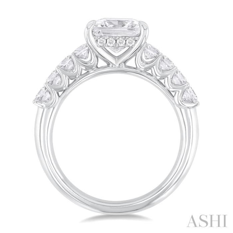 1 1/3 Ctw Princess Shape Princess and Round Cut Diamond Semi Mount Engagement Ring in 14K White Gold