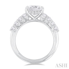 1 1/3 Ctw Princess Shape Princess and Round Cut Diamond Semi Mount Engagement Ring in 14K White Gold