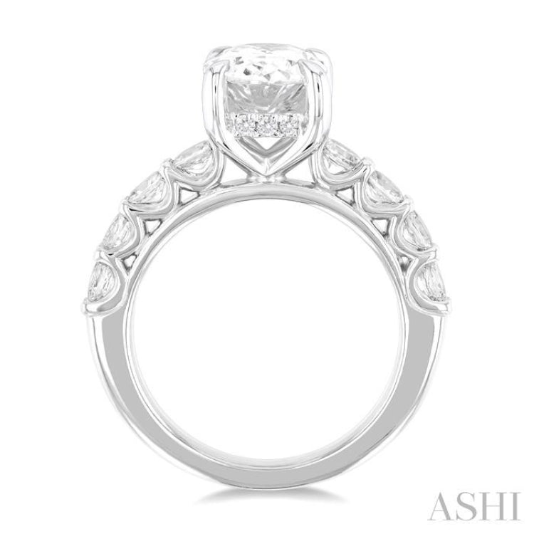 1 1/3 Ctw Oval Shape Oval and Round Cut Diamond Semi Mount Engagement Ring in 14K  White Gold