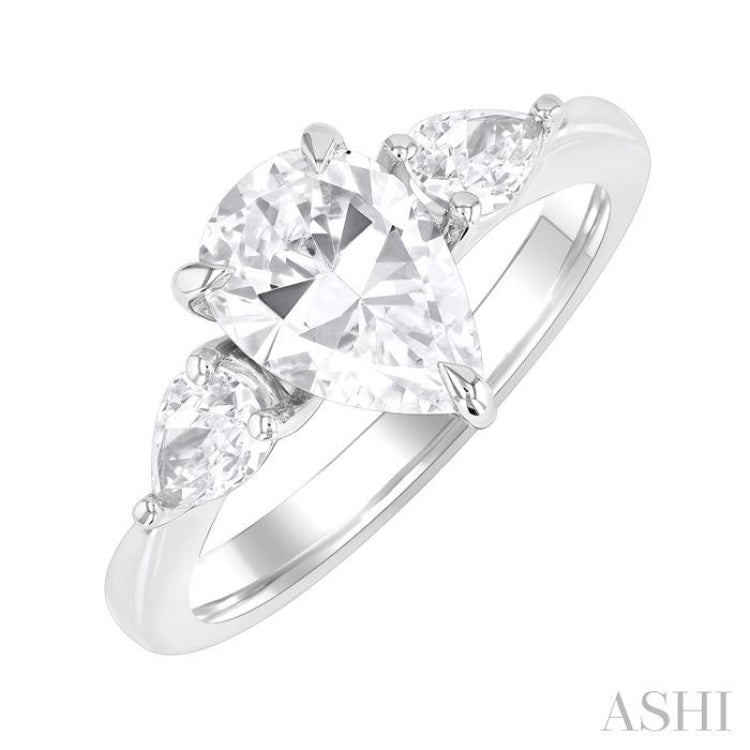 1/4 Ctw Tri-Mount Centerpiece Pear and Round Cut Diamond Semi Mount Engagement Ring in 14K White Gold