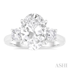 1.00 Ctw Tri-Mount Past, Present and Future Oval Shape Center Round Cut Diamond Semi Mount Engagement Ring in 14K White Gold