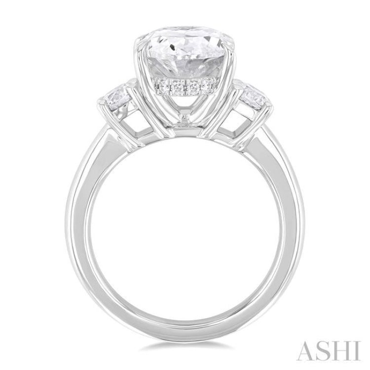 1.00 Ctw Tri-Mount Past, Present and Future Oval Shape Center Round Cut Diamond Semi Mount Engagement Ring in 14K White Gold