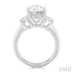 1.00 Ctw Tri-Mount Past, Present and Future Oval Shape Center Round Cut Diamond Semi Mount Engagement Ring in 14K White Gold