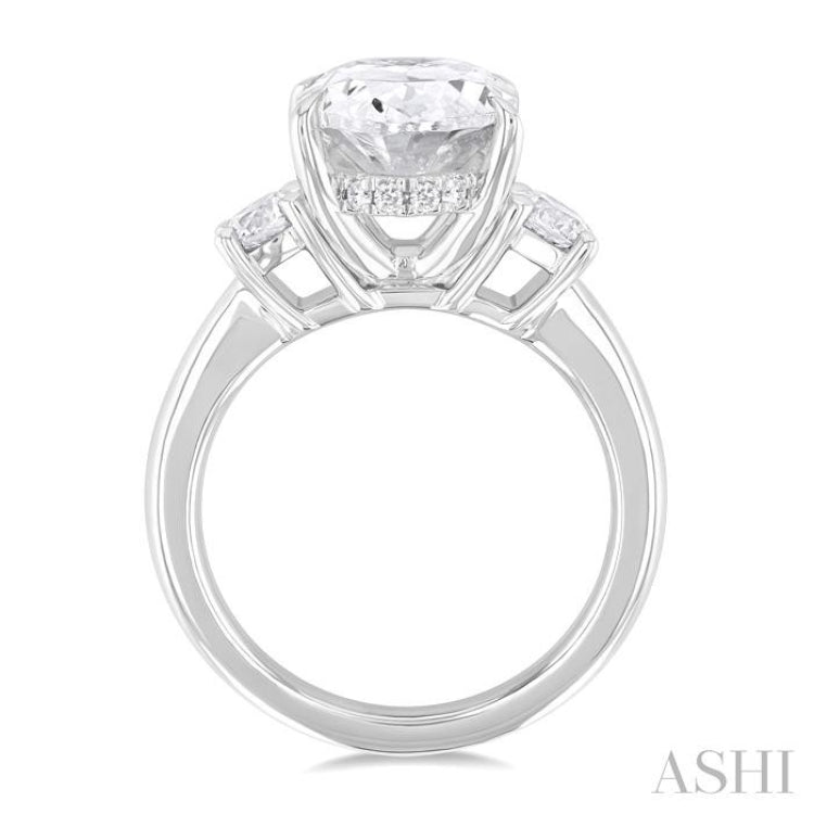 1.00 Ctw Tri-Mount Past, Present and Future Oval Shape Center Round Cut Diamond Semi Mount Engagement Ring in 14K White Gold