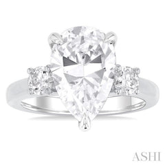 1.00 Ctw Tri-Mount Pear Shape Round Cut Diamond Semi Mount Engagement Ring in 14K White Gold