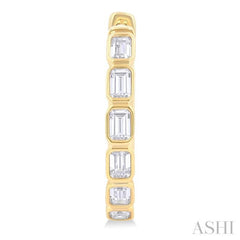 1.00 Ctw Bezel Set Emerald Cut Diamond Fashion Hoop Earring in 14K Yellow Gold