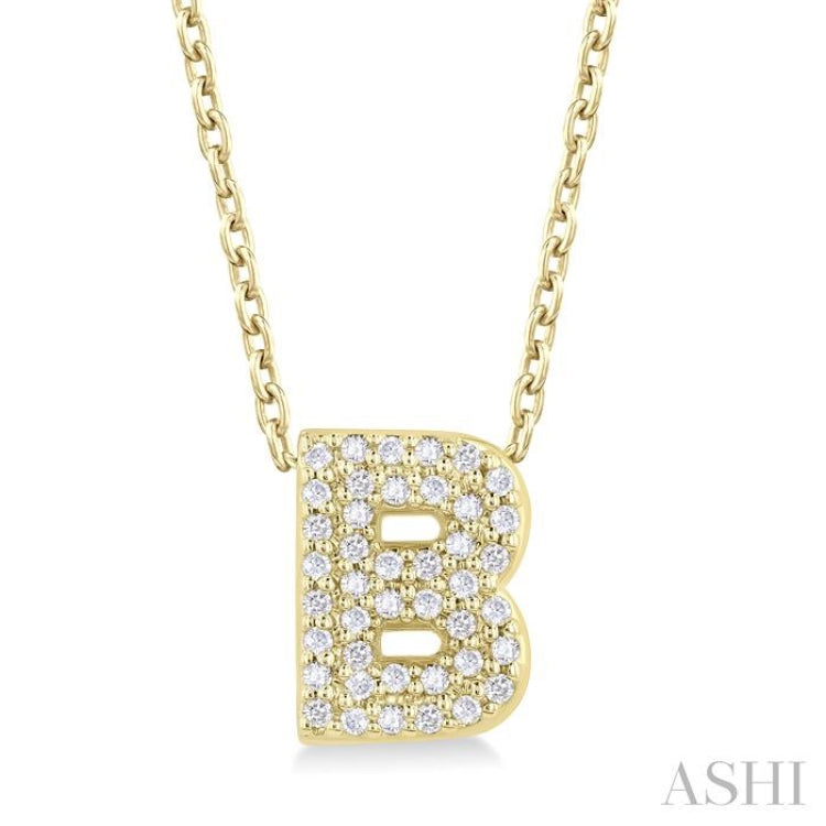 1/8 Ctw Initial 'B' Round Cut Diamond Fashion Pendant With Chain in 10K Yellow Gold