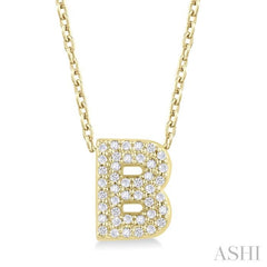 1/8 Ctw Initial 'B' Round Cut Diamond Fashion Pendant With Chain in 10K Yellow Gold