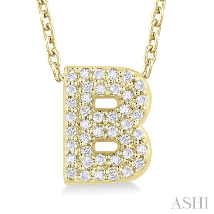1/8 Ctw Initial 'B' Round Cut Diamond Fashion Pendant With Chain in 10K Yellow Gold