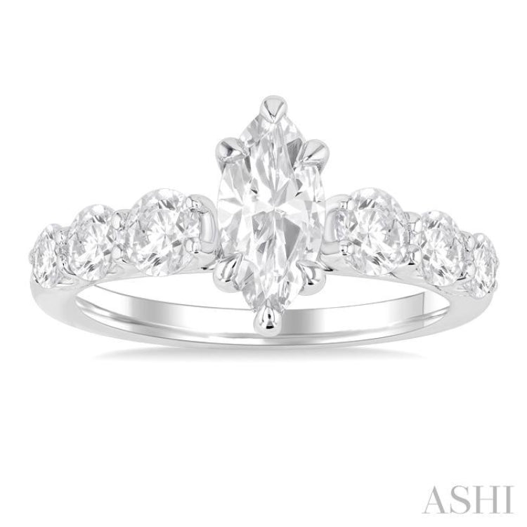 1.00 Ctw Marquise Shape Round Cut Diamond Semi Mount Engagement Ring in 14K White Gold