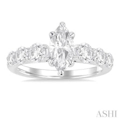 1.00 Ctw Marquise Shape Round Cut Diamond Semi Mount Engagement Ring in 14K White Gold