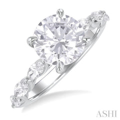 1.00 Ctw Round Shape Marquise and Round Cut Diamond Semi Mount Engagement Ring in 14K White Gold