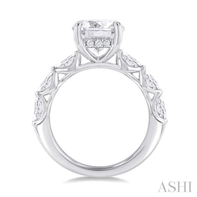 1.00 Ctw Round Shape Marquise and Round Cut Diamond Semi Mount Engagement Ring in 14K White Gold