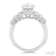 1 Ctw Oval Shape Oval and Round Cut Diamond Semi Mount Engagement Ring in 14K White Gold