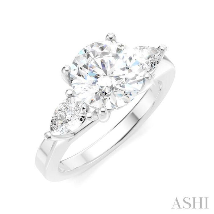1/2 Ctw Tri-Mount Circular Shape Center Pear and Round Cut Diamond Semi Mount Engagement Ring in 14K White Gold