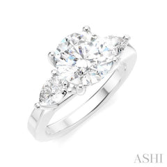 1/2 Ctw Tri-Mount Circular Shape Center Pear and Round Cut Diamond Semi Mount Engagement Ring in 14K White Gold