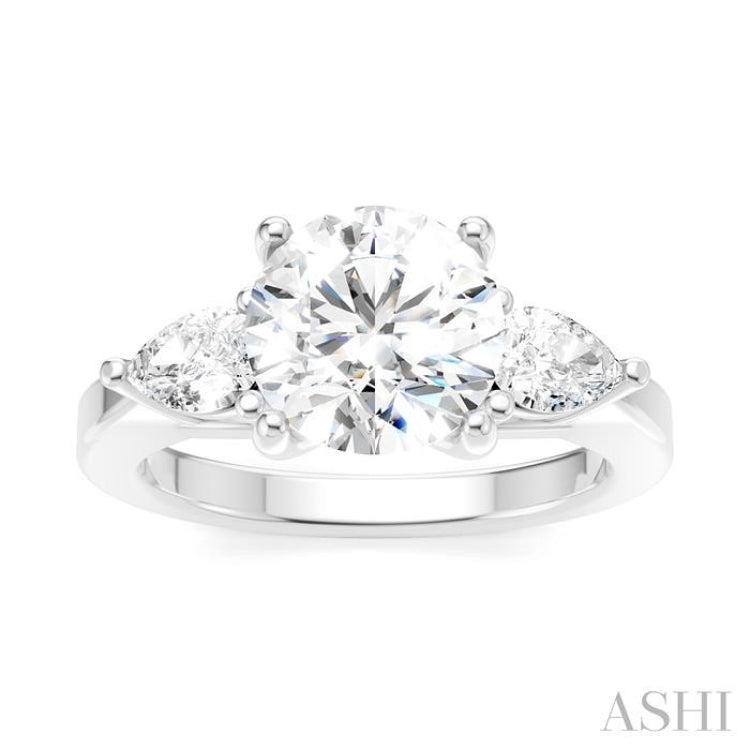 1/2 Ctw Tri-Mount Circular Shape Center Pear and Round Cut Diamond Semi Mount Engagement Ring in 14K White Gold