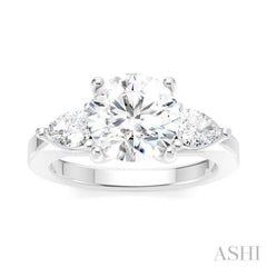 1/2 Ctw Tri-Mount Circular Shape Center Pear and Round Cut Diamond Semi Mount Engagement Ring in 14K White Gold