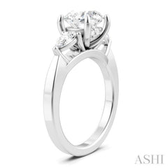 1/2 Ctw Tri-Mount Circular Shape Center Pear and Round Cut Diamond Semi Mount Engagement Ring in 14K White Gold