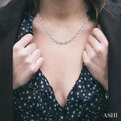 1/4 Ctw Bold Open Window Octagonal Shape D-Link Round Cut Diamond Paperclip Necklace in Sterling Silver