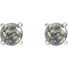 Sterling Silver Natural Moss Agate Earrings