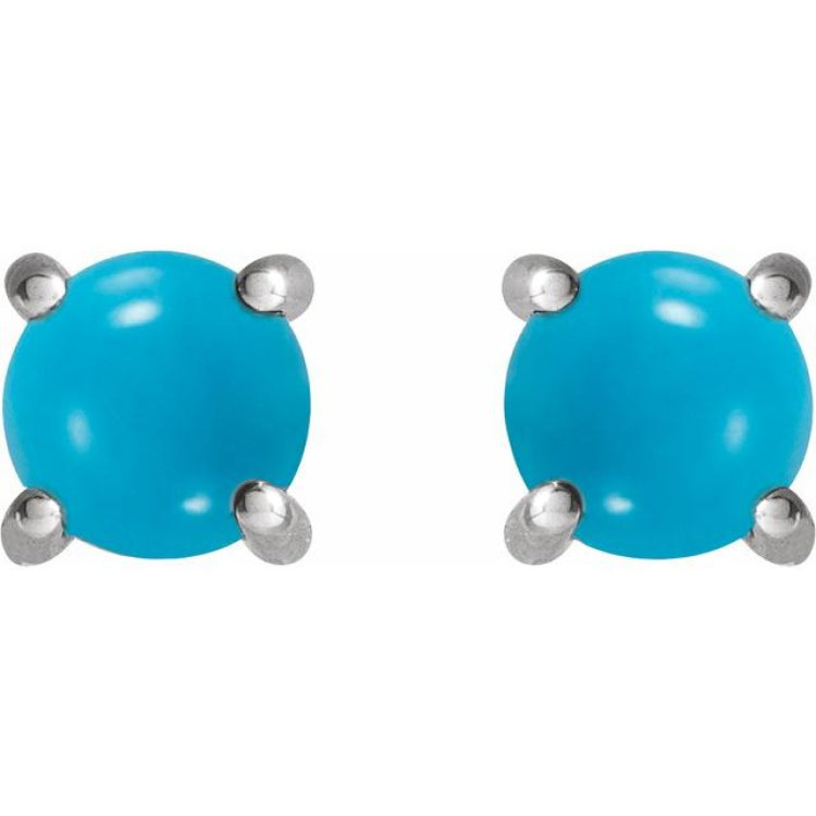 14K White 5 mm Natural Turquoise Earrings