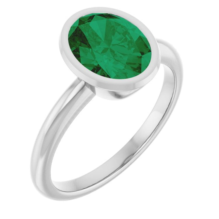 14K White Lab-Grown Emerald Ring