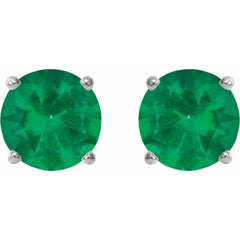 14K White 6 mm Lab-Grown Emerald Stud Earrings