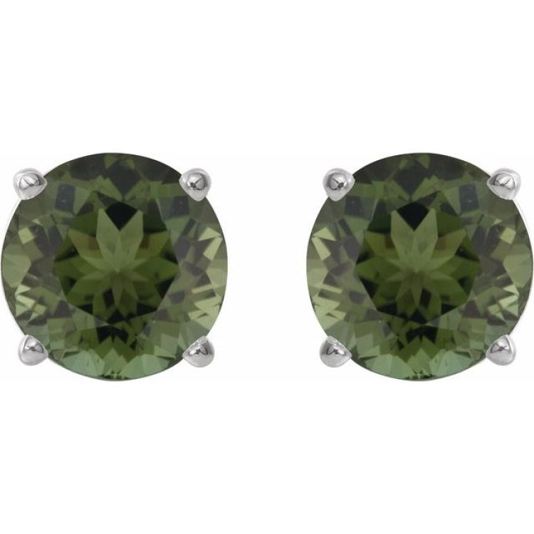 Platinum 6 mm Natural Green Tourmaline Stud Earrings