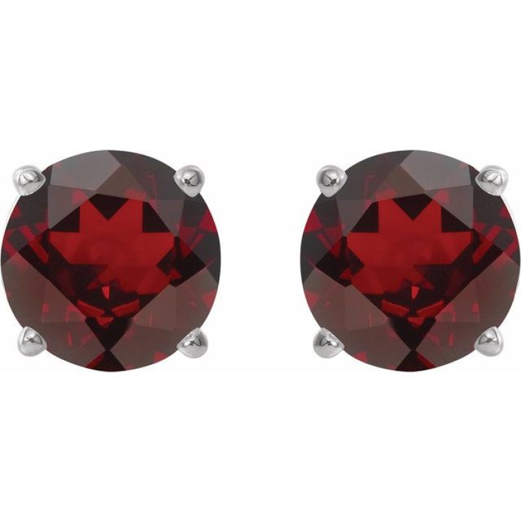 Platinum 6 mm Natural Mozambique Garnet Stud Earrings