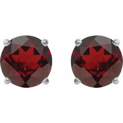 Platinum 6 mm Natural Mozambique Garnet Stud Earrings