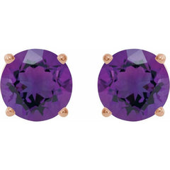 14K Rose 7 mm Natural Amethyst Stud Earrings