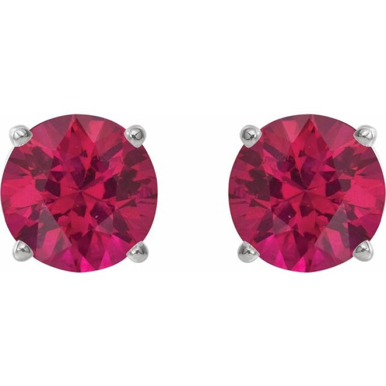 14K White 8 mm Lab-Grown Ruby Stud Earrings