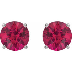 14K White 8 mm Lab-Grown Ruby Stud Earrings