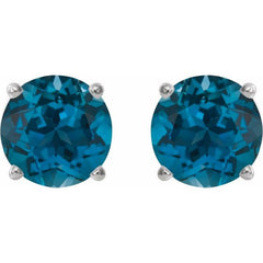 14K White 8 mm Natural London Blue Topaz Stud Earrings