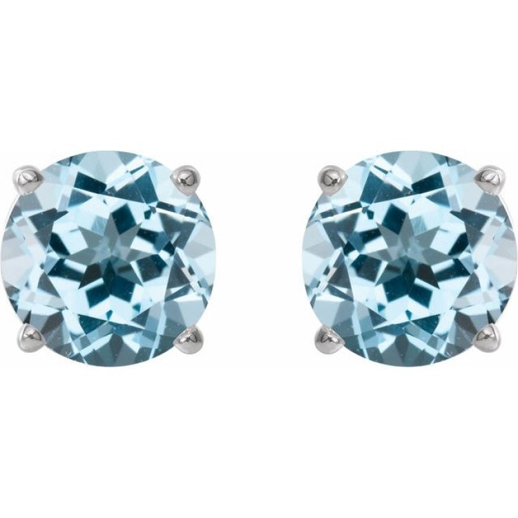 14K White 8 mm Natural Sky Blue Topaz Stud Earrings