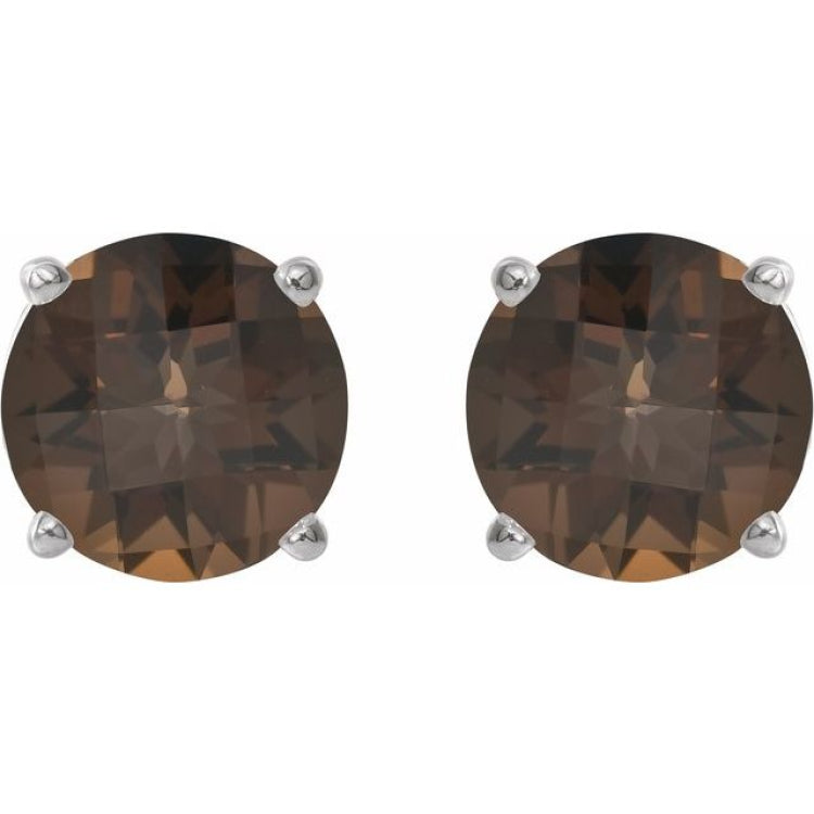 Platinum 8 mm Natural Smoky Quartz Stud Earrings