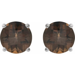 Platinum 8 mm Natural Smoky Quartz Stud Earrings