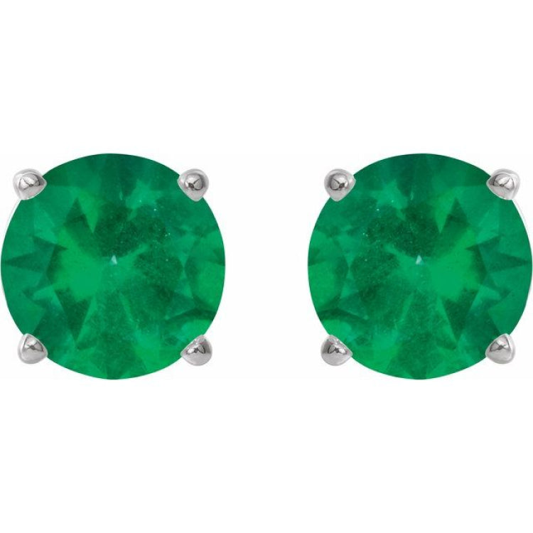 14K White Gold 6 mm Lab-Grown Emerald Earrings