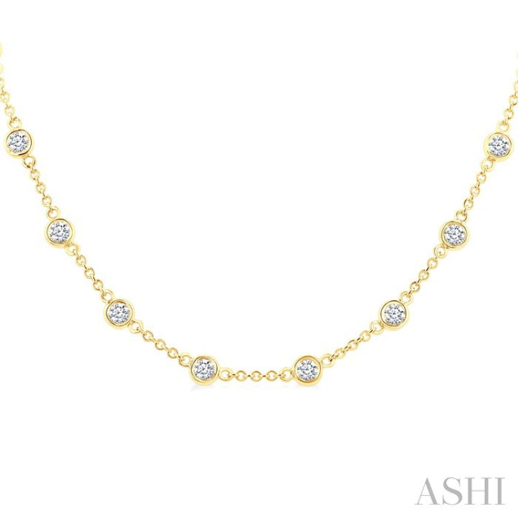 2 Ctw Bezel Set Round Cut Diamond Station Necklace in 14K Yellow Gold