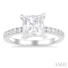 1/3 Ctw Princess Shape Round Cut Diamond Semi Mount Engagement Ring in 14K White Gold