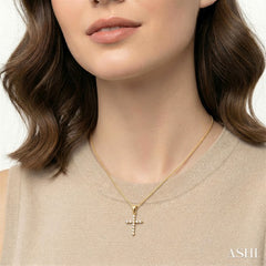 1/10 Ctw Round Cut Diamond Cross Petite Pendant in 10K Yellow Gold with Chain