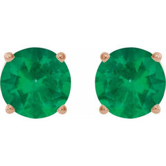 14K Rose 7 mm Lab-Grown Emerald Stud Earrings