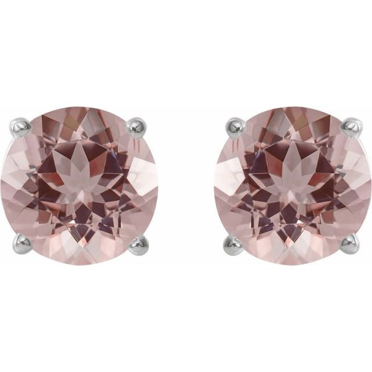 14K White 7 mm Natural Pink Morganite Stud Earrings