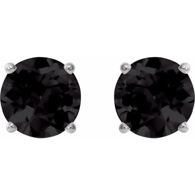 14K White Gold 8 mm Natural Black Onyx Earrings
