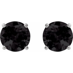 14K White Gold 8 mm Natural Black Onyx Earrings