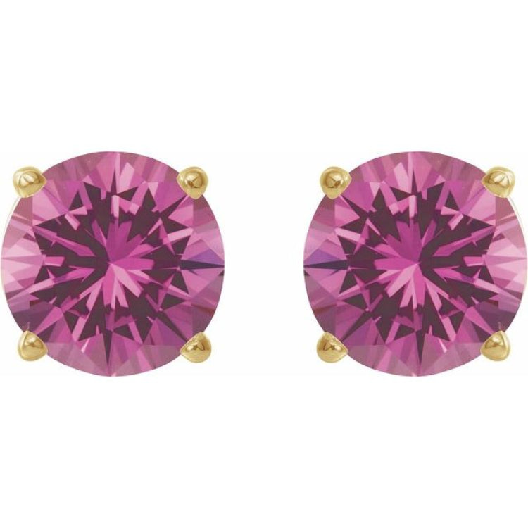 14K Yellow 7 mm Lab-Grown Pink Sapphire Stud Earrings